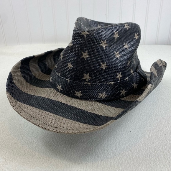 USA Flag Design Cowboy Hat Khaki and Dark Gray‎ Stripes and Stars One Size - Picture 2 of 16